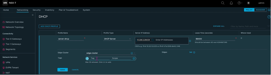 Intervalo de servidores DHCP