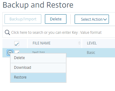 system restore option on GUI