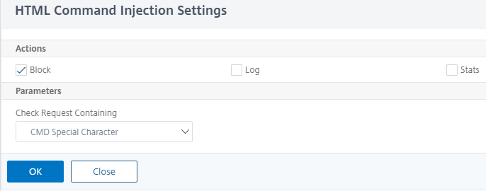Configure command injection check settings