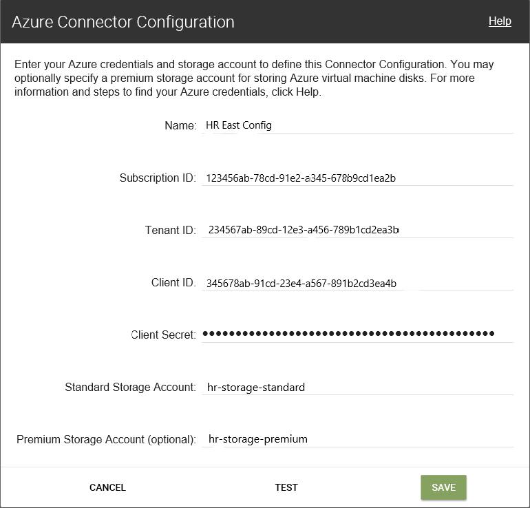 Azure 政府连接器配置