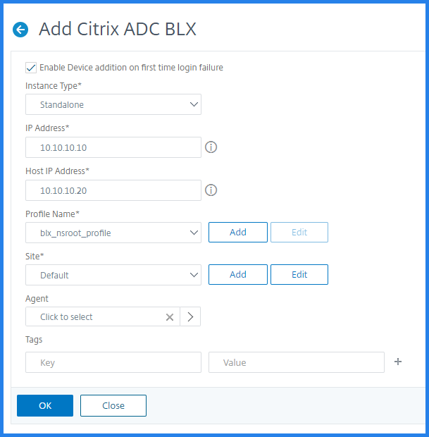 Ajouter une实例自治Citrix ADC BLX à Citrix ADM