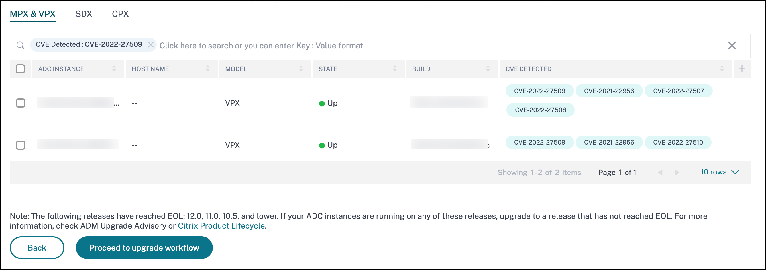 Instances impacted by CVE-2022-27509