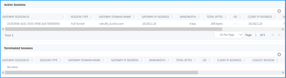 Gateway Insight 活动和终止的会话