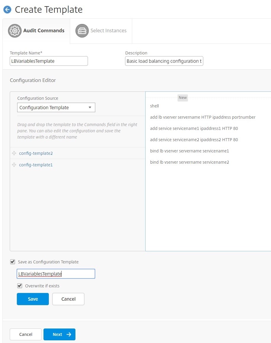 Enregistrer un modèle de configuration