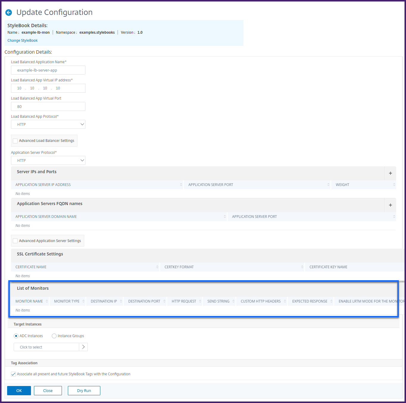 Exemple de paramètres après la migration du pack de configuration