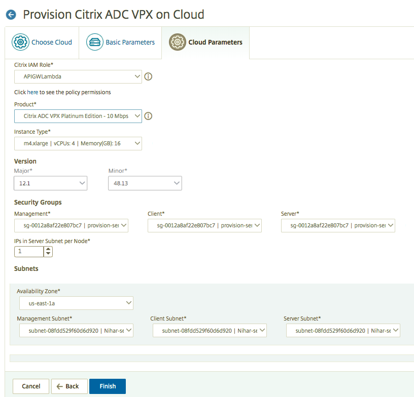 Provisioning grundlegender NetScaler VPX Parameter