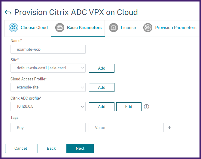 Provisionnement des paramètres de base Citrix ADC VPX