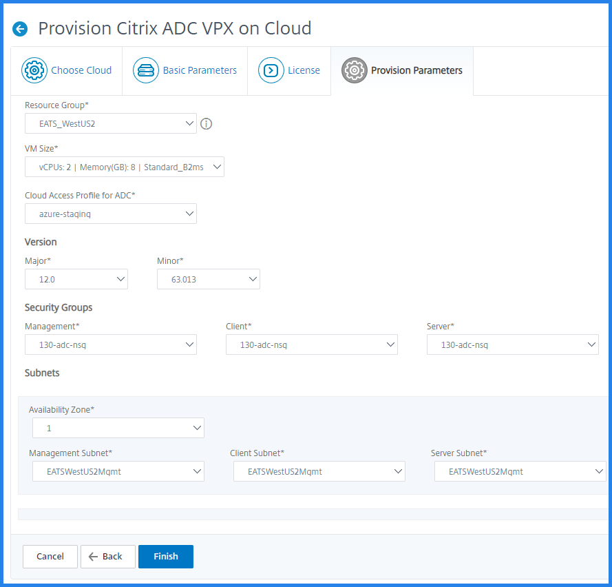 提供des paramètres de base Citrix ADC VPX