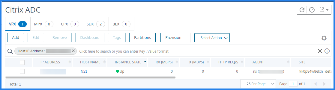 Afficher l'instance VPX provisionnée