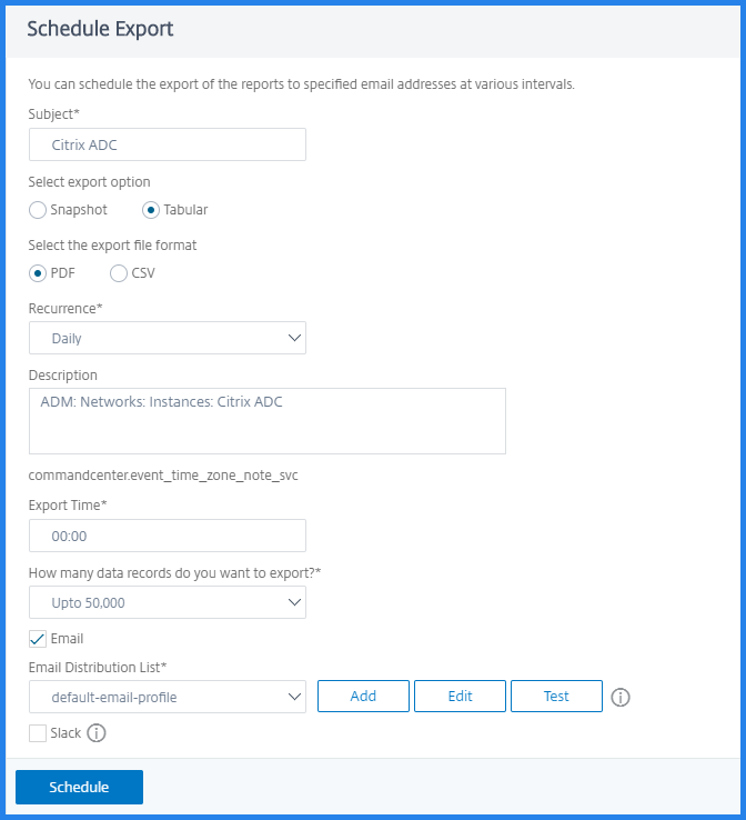 Planifier l'export des rapports Citrix ADM