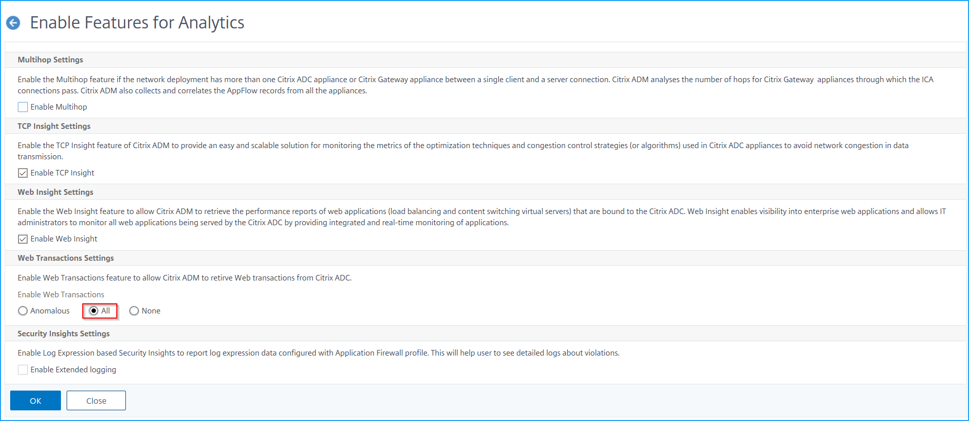 Configuración de transacciones网站