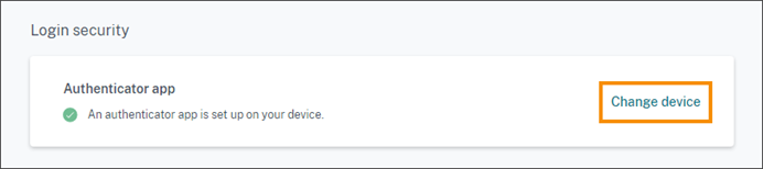Sección de secguridad de inicio de sesión con la opción Cambiar dispositivo resalada
