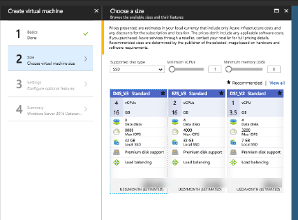 Página sobre tamaños de máquina virtual en Azure资源管理器