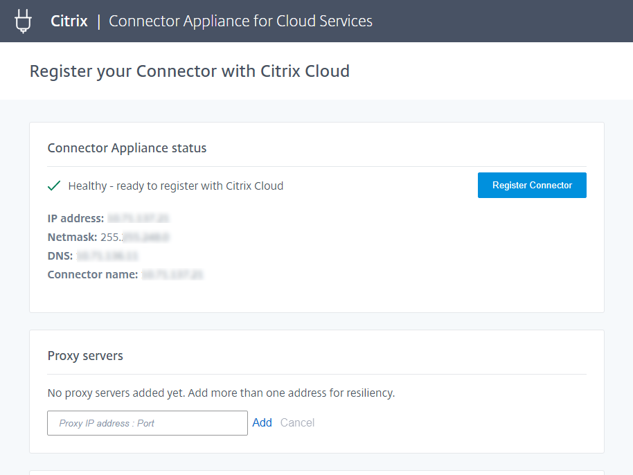 La página注册su Connector en Citrix Cloud。