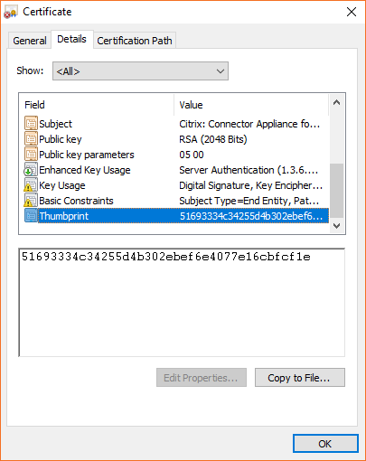 SSL-Fingerabdruck - Connector Appliance在chrome浏览器的einem对话框。