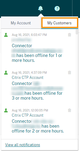 Icône Citrix Cloud Notifications avec la zone de notification Mes客户端监视