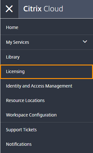 菜单Système de licensing Citrix Cloud