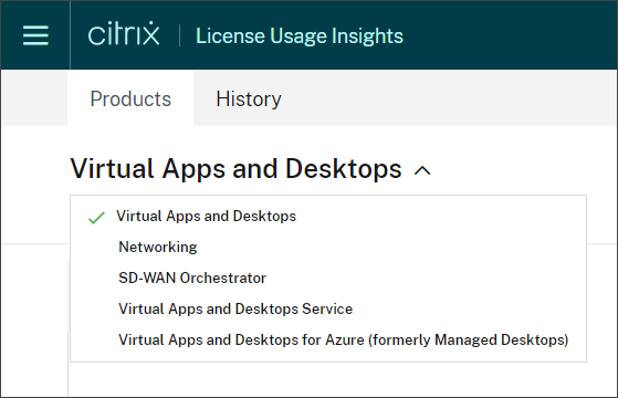 Ficha Productos con servicio seleccionado en la consola de License Usage Insights