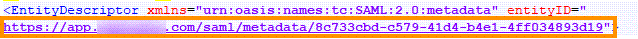 ID de entidad del archiivo de metadata SAML