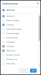 Columns you can display in the Monitor dashboard machines view