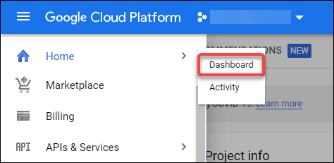 Google Cloud控制台导航窗格