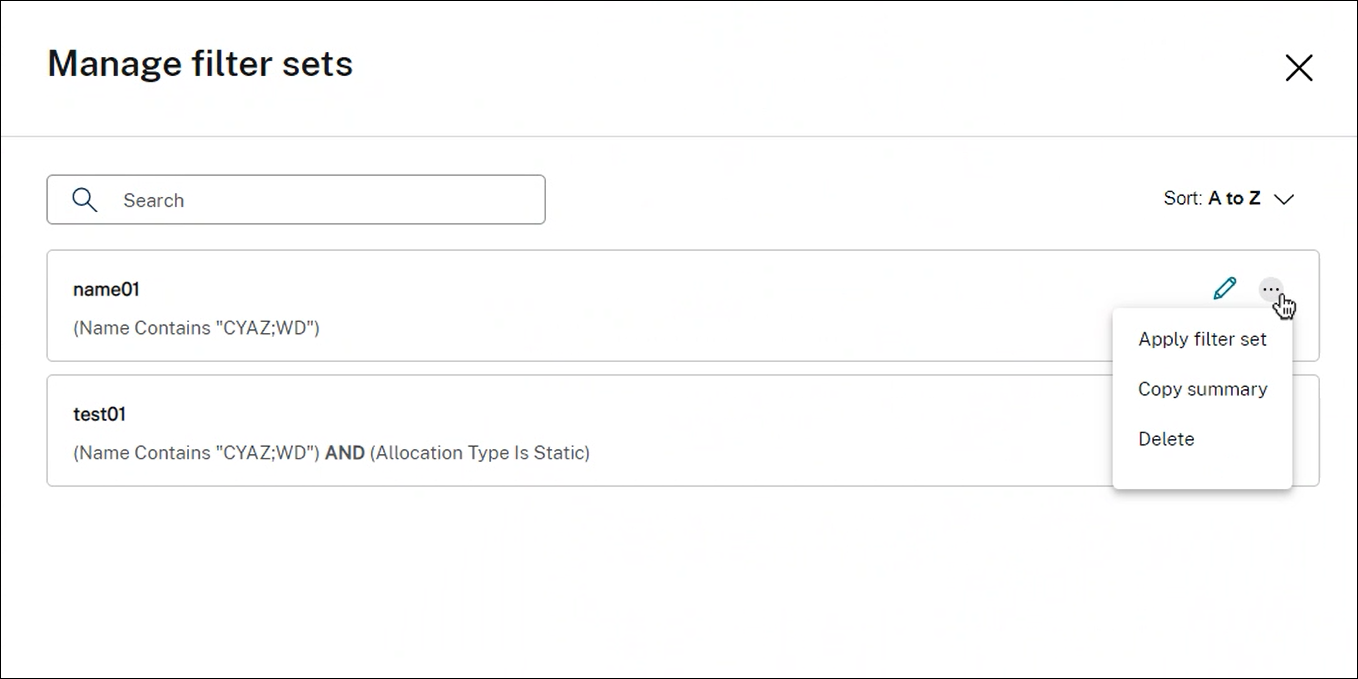 Manage filter sets