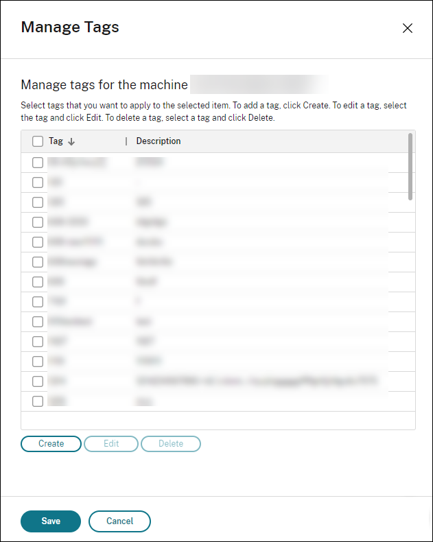 Manage Tags dialog box