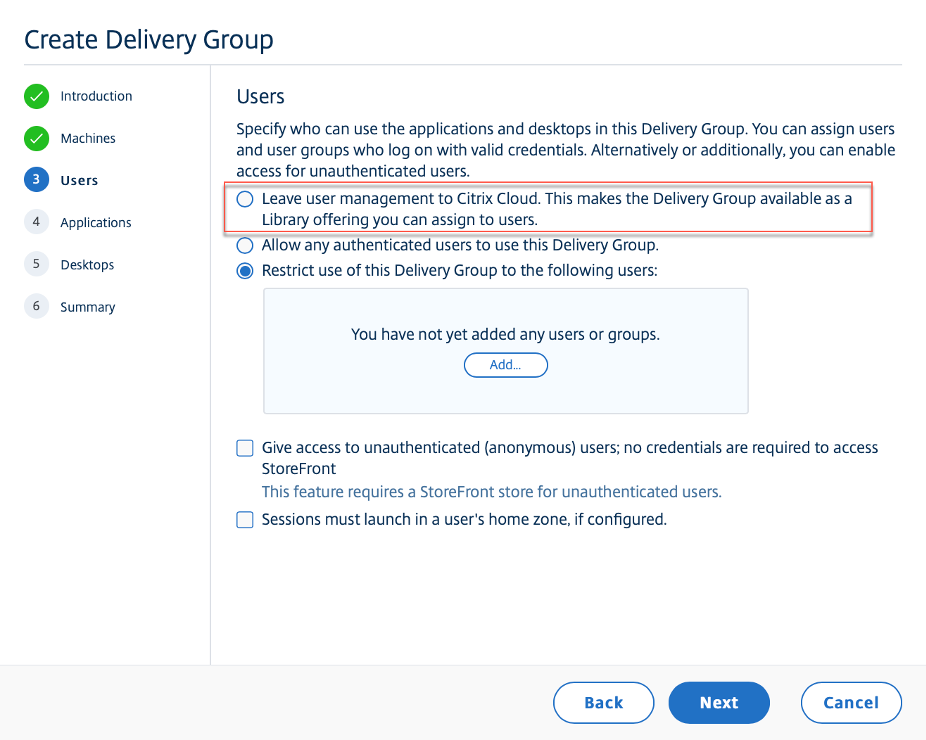 Create delivery group