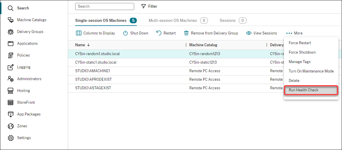 Run health check option in Full Configuration