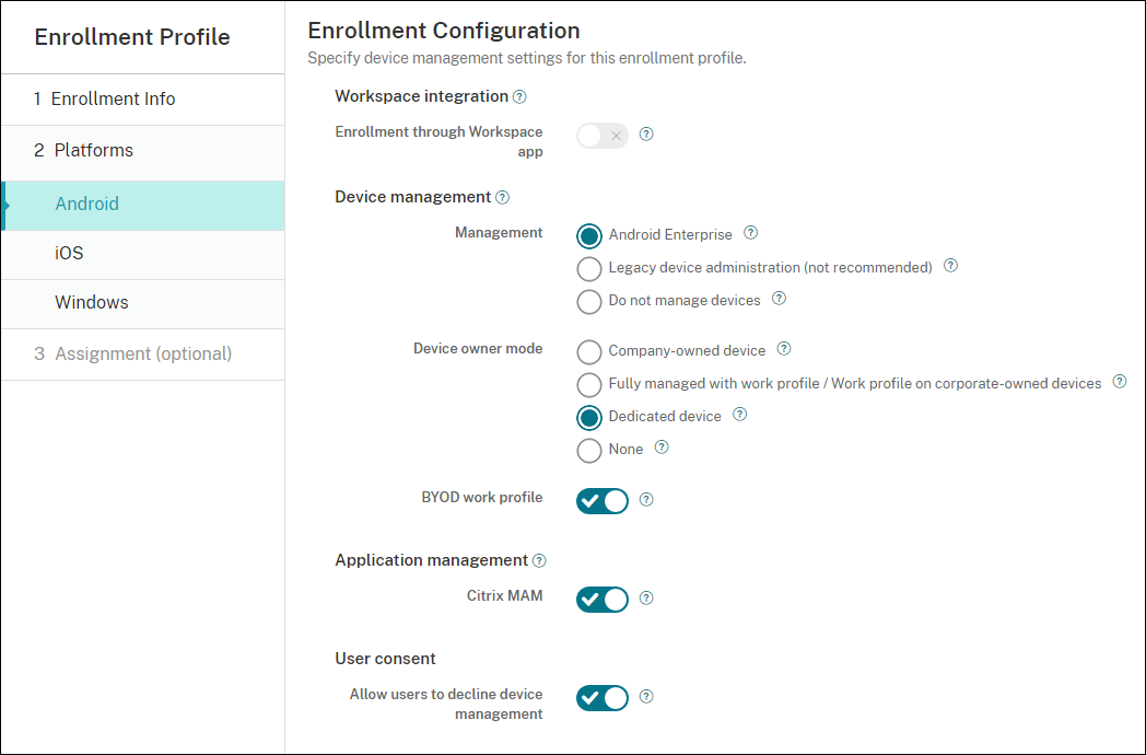 Enrollment Profiles page