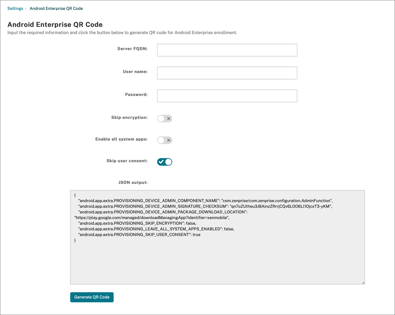 The Android Enterprise QR Code generator