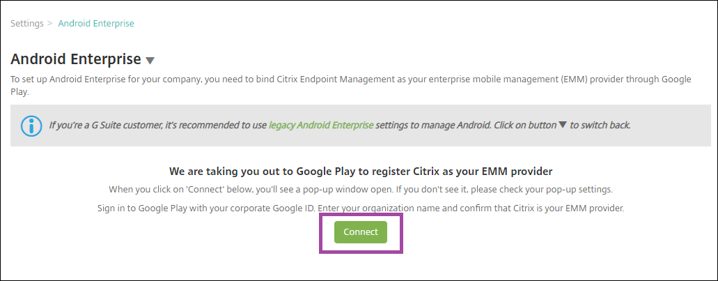 Android Enterprise连接到Google Play