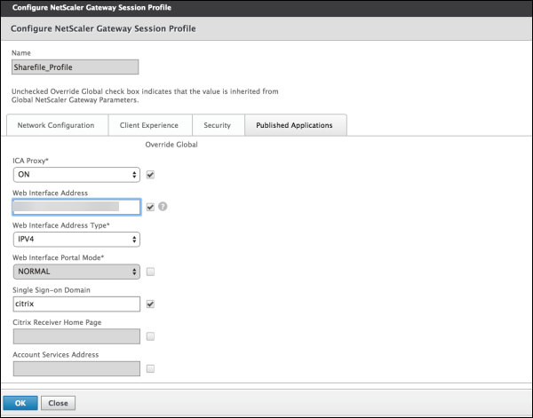 Citrix Gateway Session Profile界面