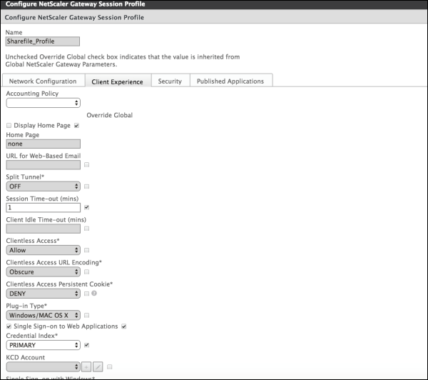 Citrix Gateway Session Profile界面