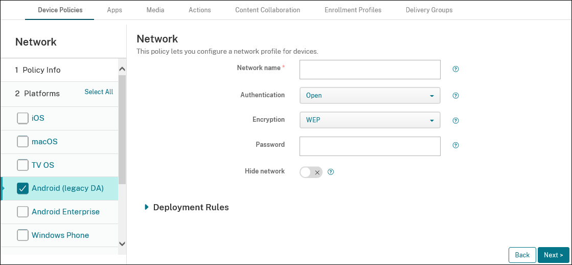 德vice Policies configuration screen