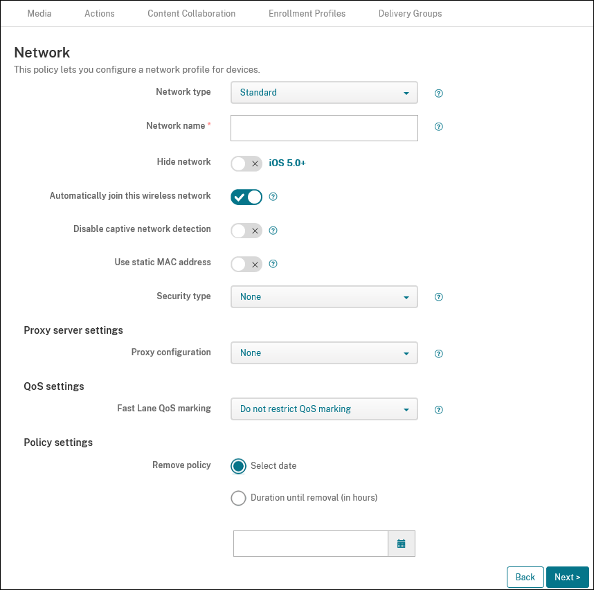 德vice Policies configuration screen