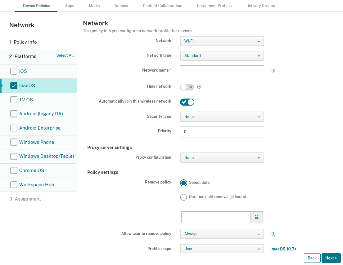 德vice Policies configuration screen