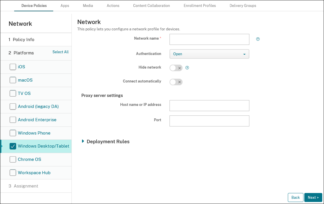 德vice Policies configuration screen