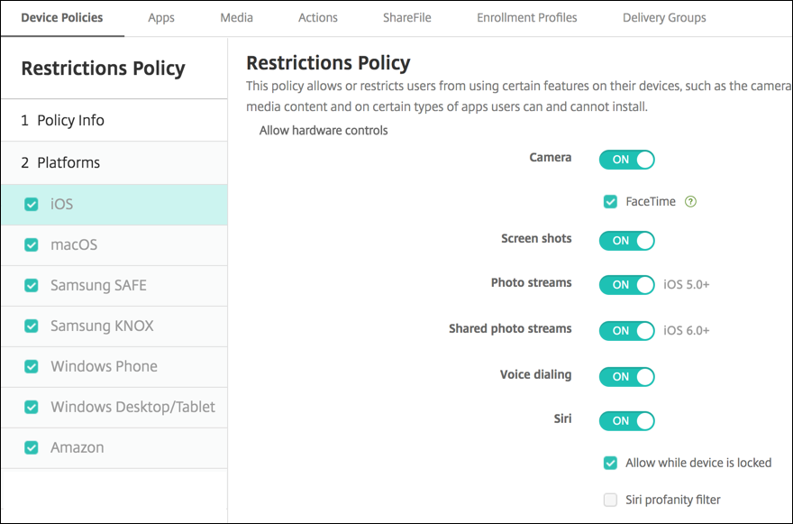 Device Policies配置界面