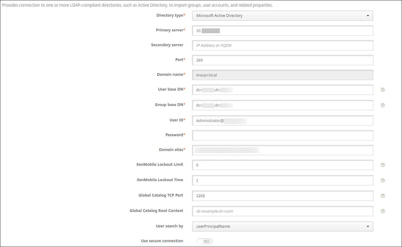 Endpoint Management LDAP设置界面