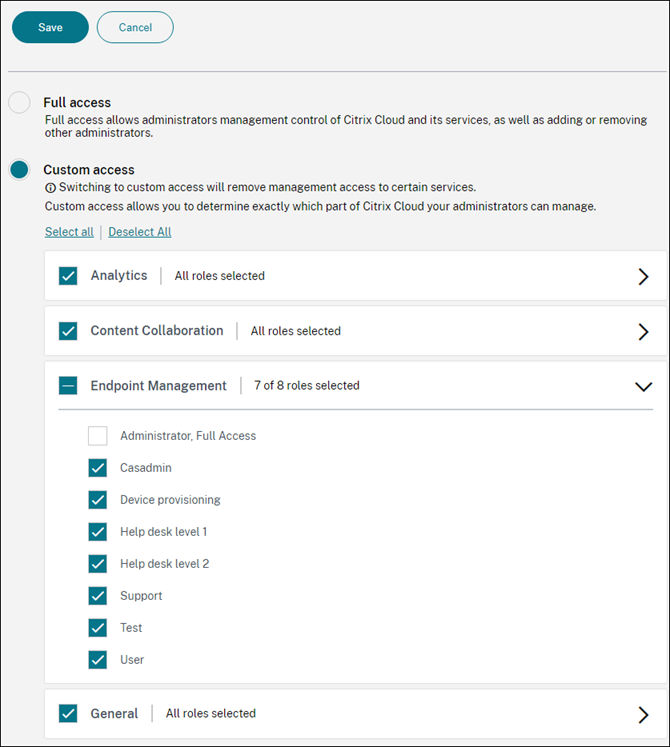 Citrix Cloud中的RBAC角色