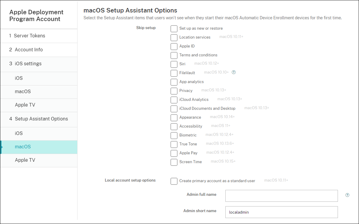 Apple Deployment Program Account settings screen