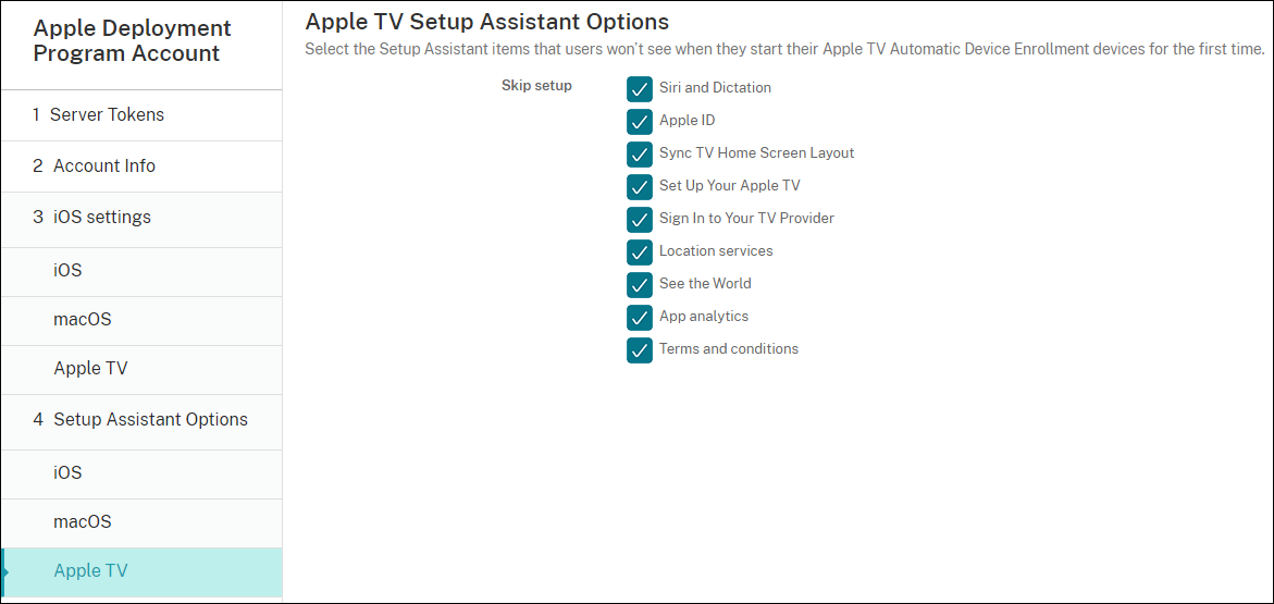 Apple Deployment Program settings configuration screen