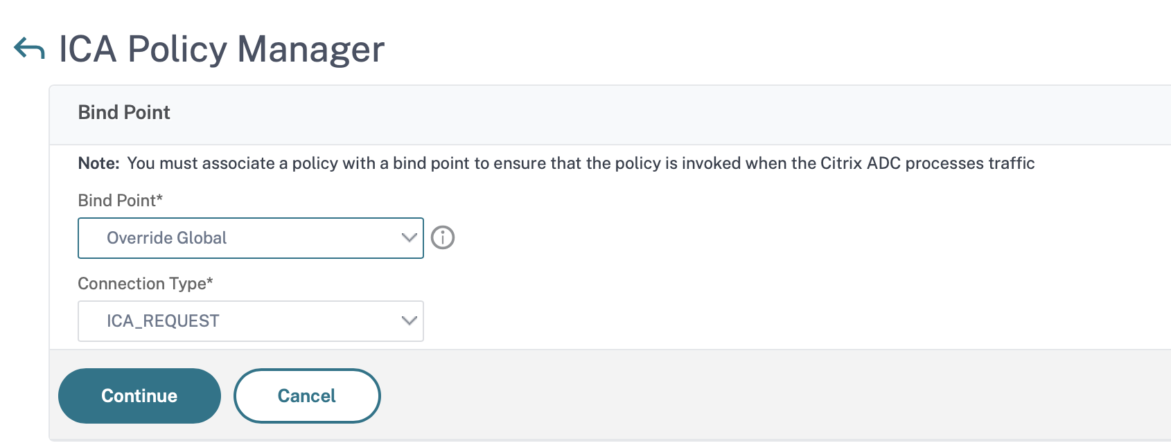 ICA policy configuration page