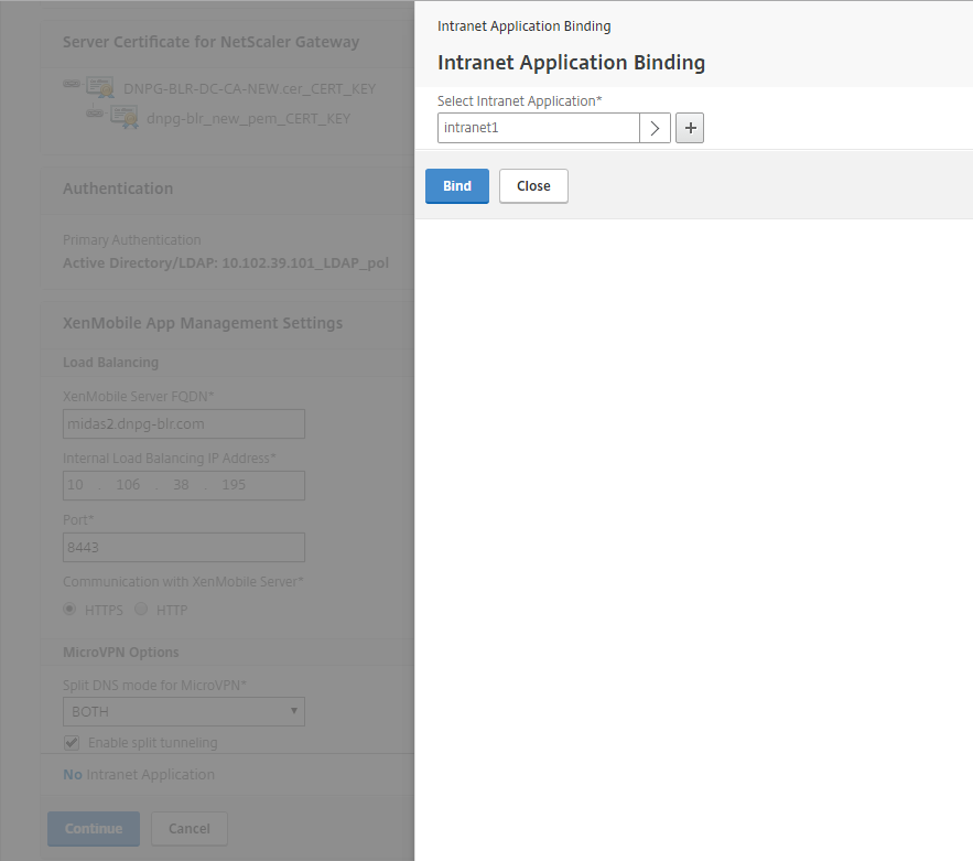 Add intranet application binding