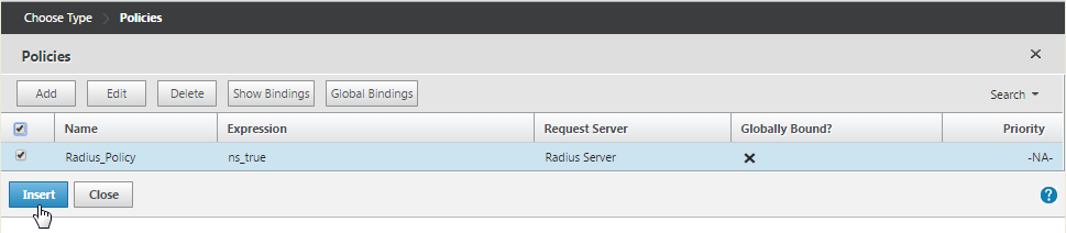 Bind RADIUS authentication policy