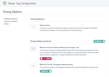 Opciones de configuración de Radar