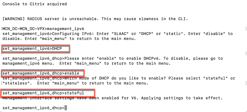 establecer interfaz IPv6 DHCP con estado