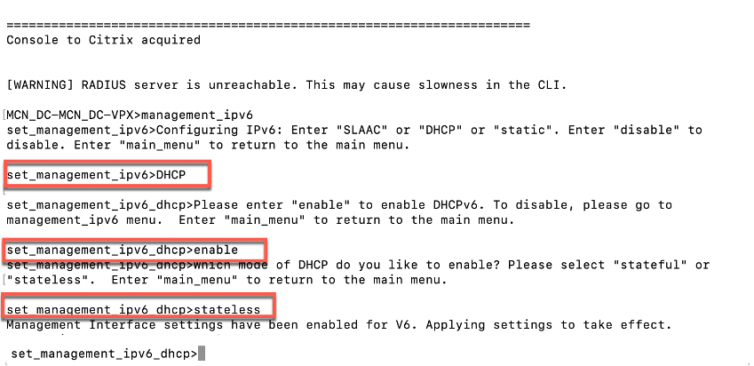 establecer interfaz IPv6 DHCP sin estado