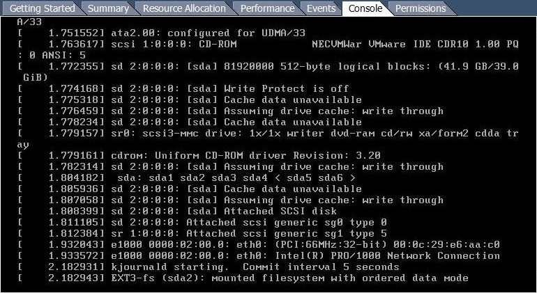 Mensajes de estado de inicio de VM